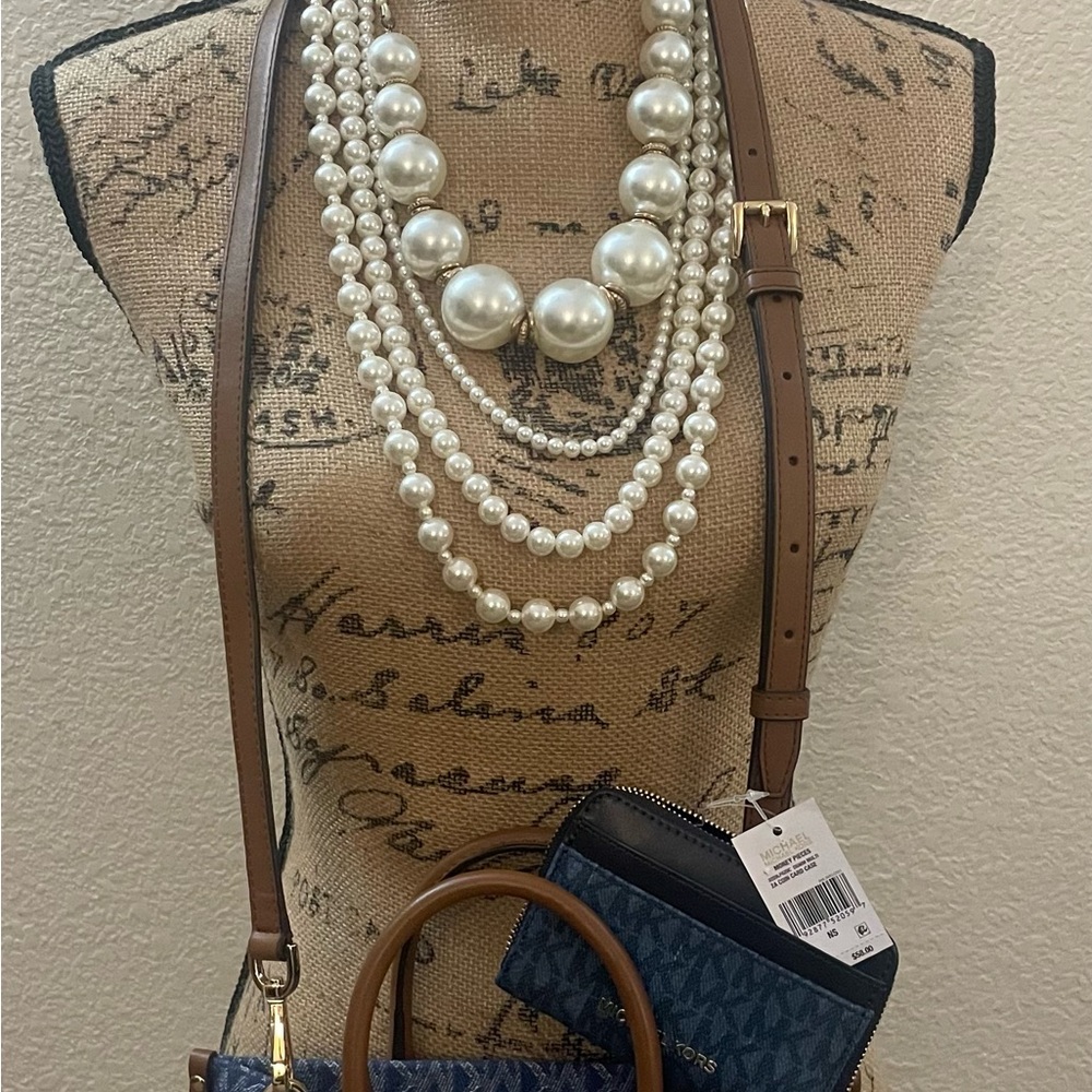 Michael Kors Blue and Brown Crossbody Bag with Wallet
